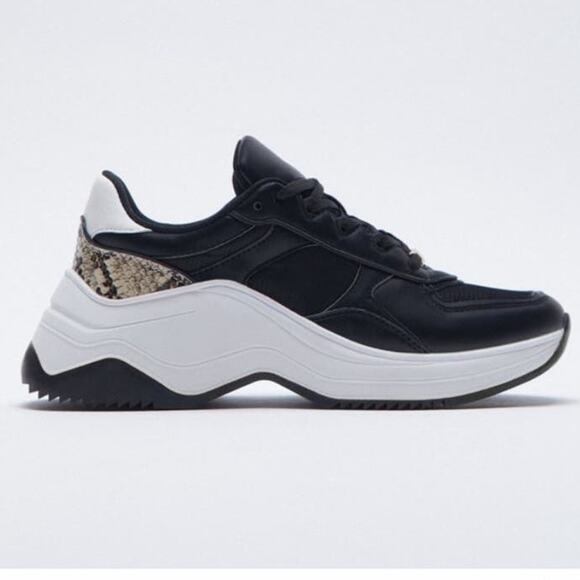 ZARA Animal snake print chunky sneakers brown black white size 6 (36) - Picture 1 of 12